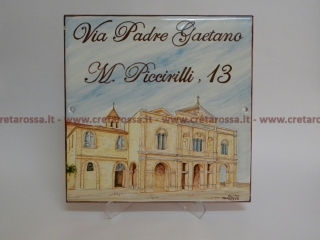 cod.art: nc88 - Mattonella in ceramica cm 30x30 con veduta paese "Chiesa dell'Incoronata a Vasto" e scritta personalizzata. 